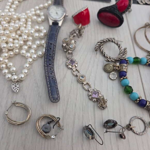 Jewelry Mixed Lot Ring Earring Necklace Bracelet Watch Silver Black Pearl 30 PC - Picture 6 of 6